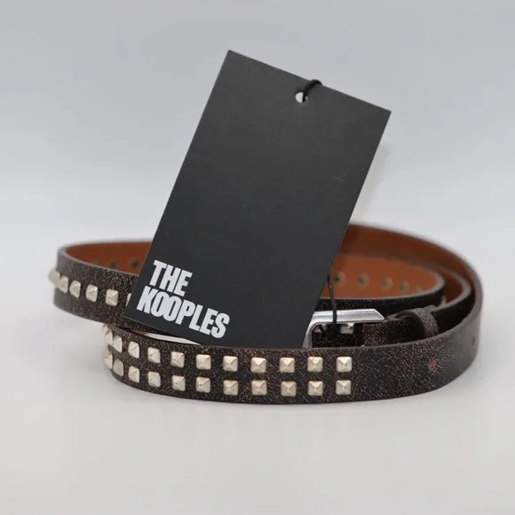 NEW! The Kooples Brown Leather Silver Studded Belt Punk Rock  display picture 3